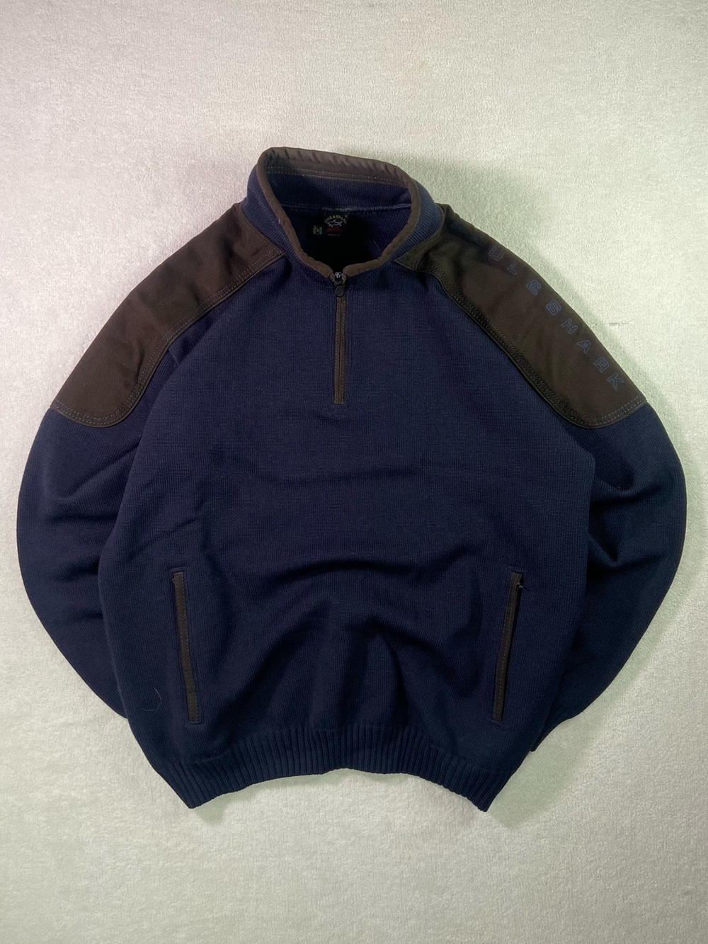 Paul & Shark Navy Half-Zip Sweater with Dark Shoulder Panels